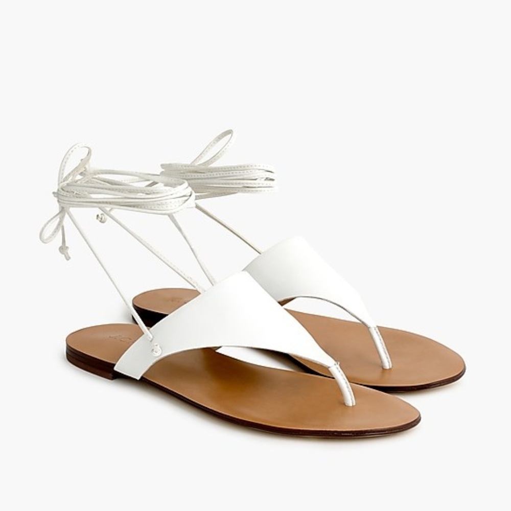NWT J. Crew Ankle-Tie Thong Sandals in Leather -‎ White